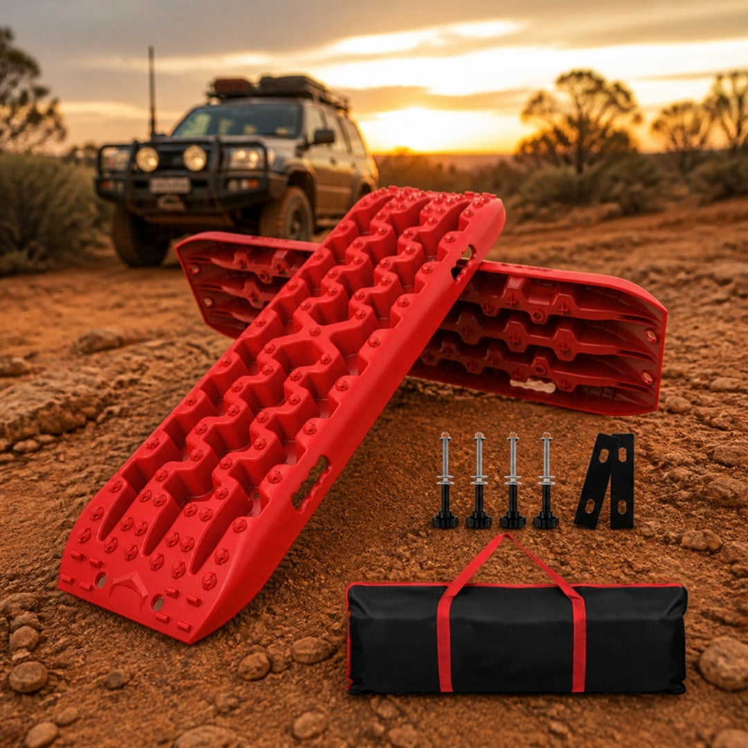 Recovery tracks kit with carry bag on an outback track