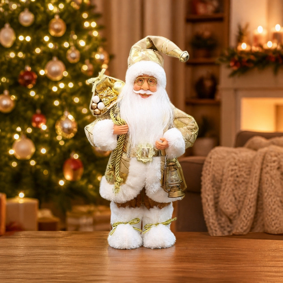 12 inch standing Santa Claus figurine in a cosy Christmas living room