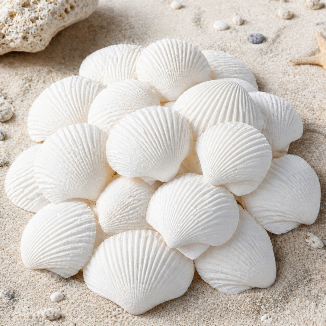30 pack white scallop seashells