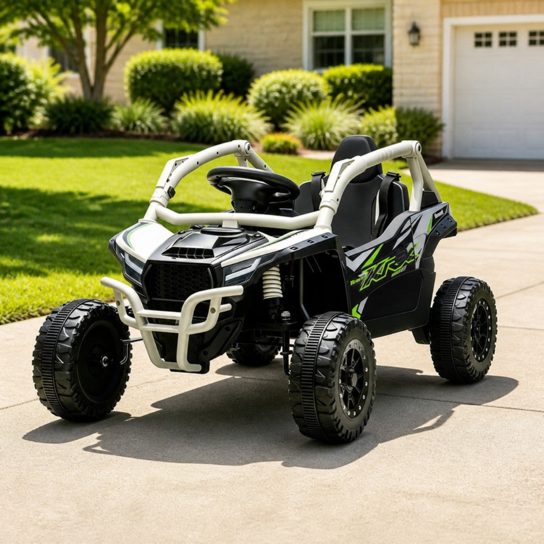 Kids off-road electric ride on car on a driveway