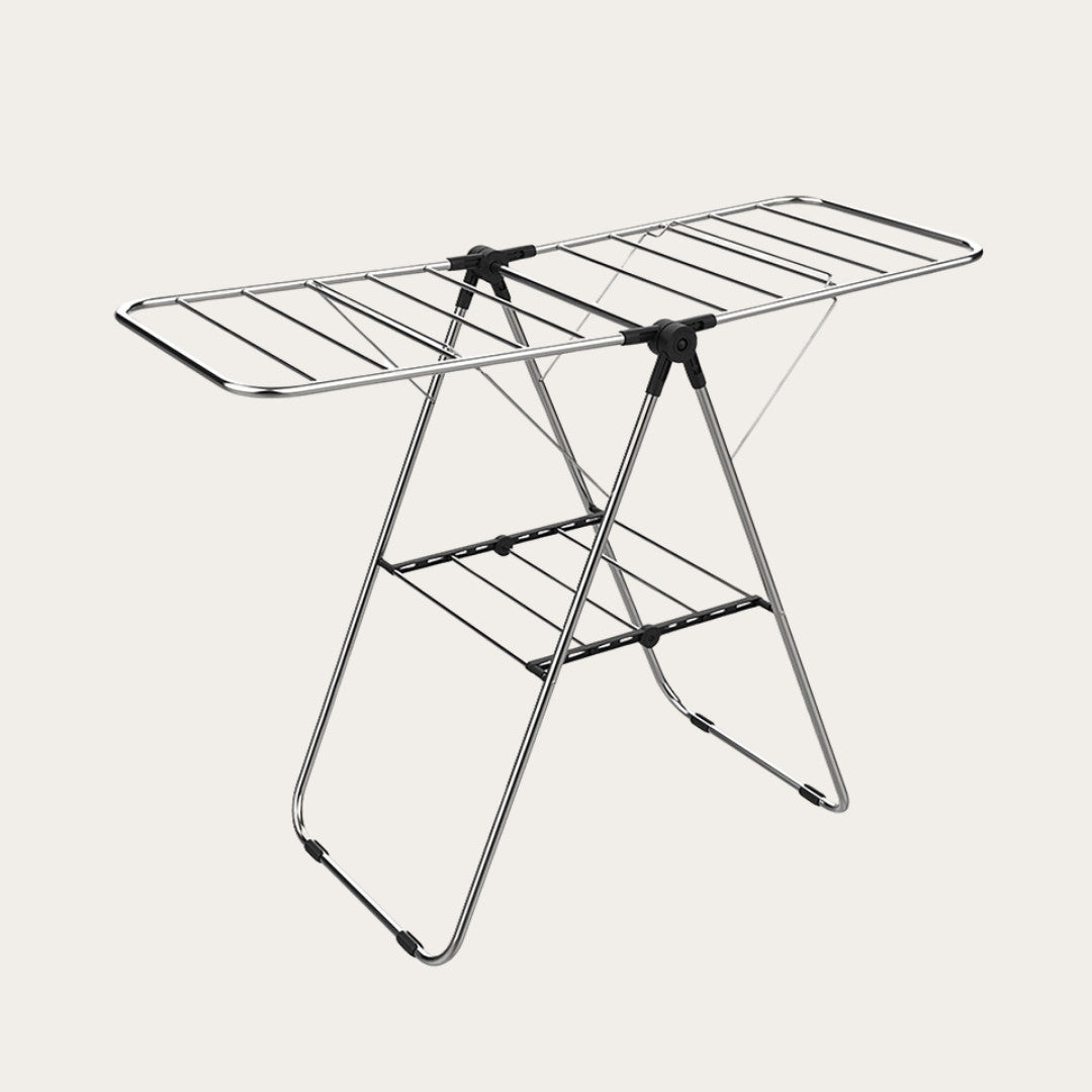 Stainless steel folding wing clothes drying rack
