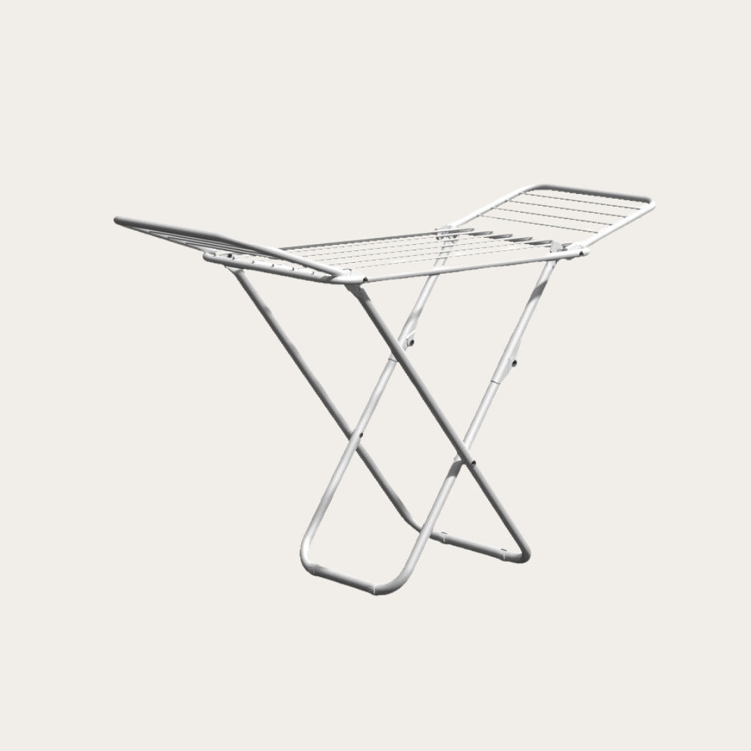 Double wing folding clothes drying rack white