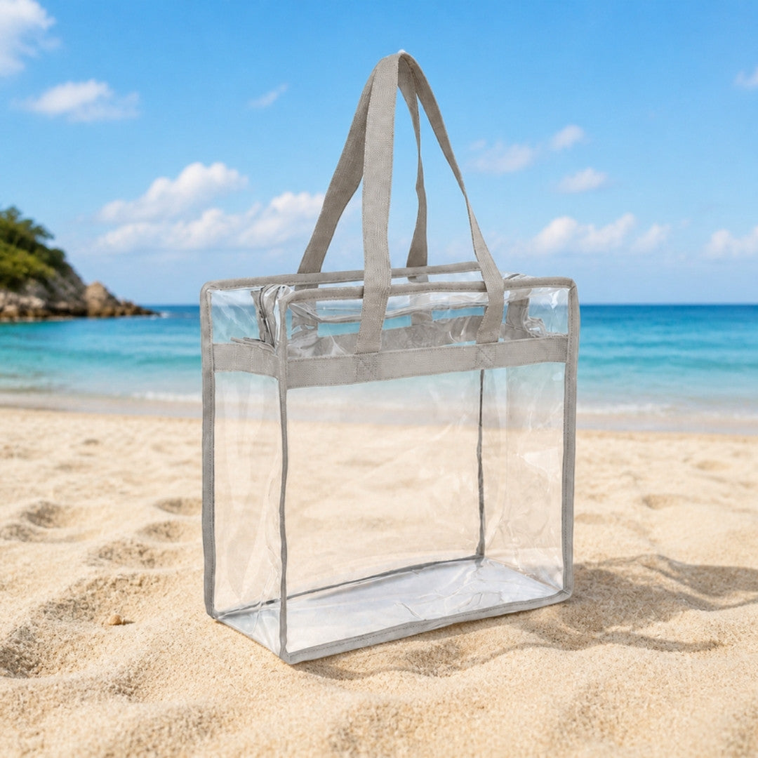 Clear PVC beach tote bag grey