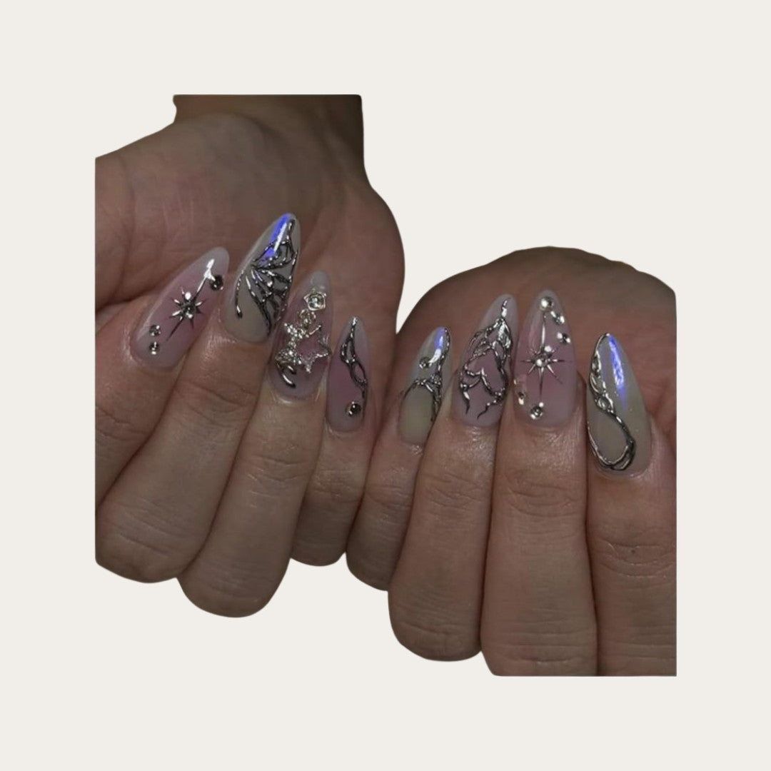 Pink gothic press-on nail art set
