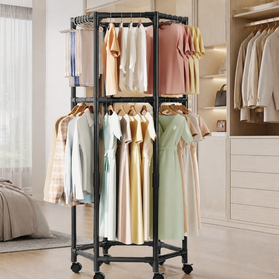 Double layer rolling garment rack