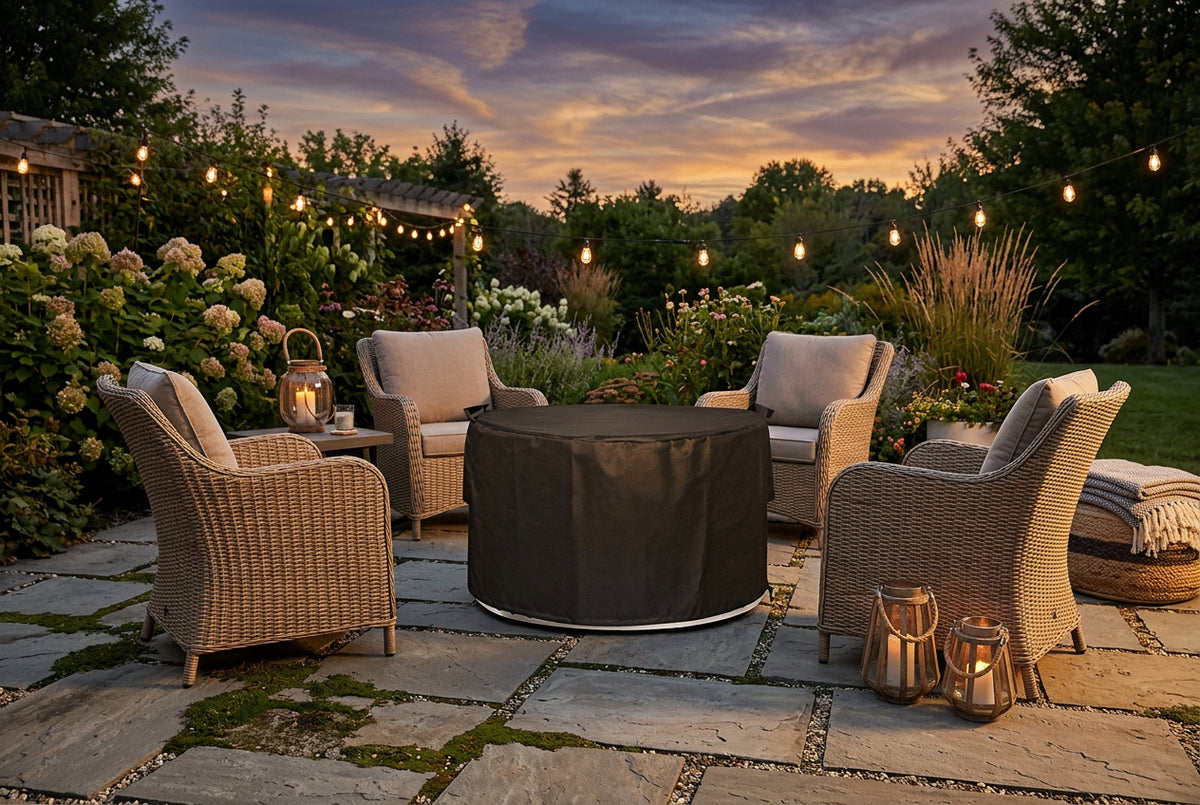 Round gas fire pit cover