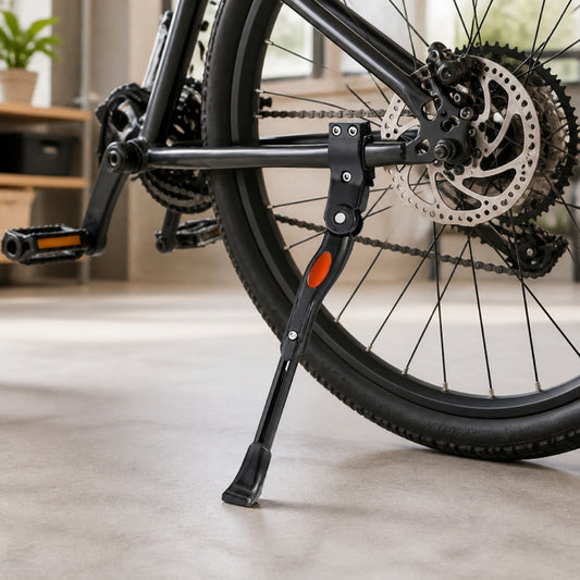 Adjustable rear bike kickstand on a bicycle