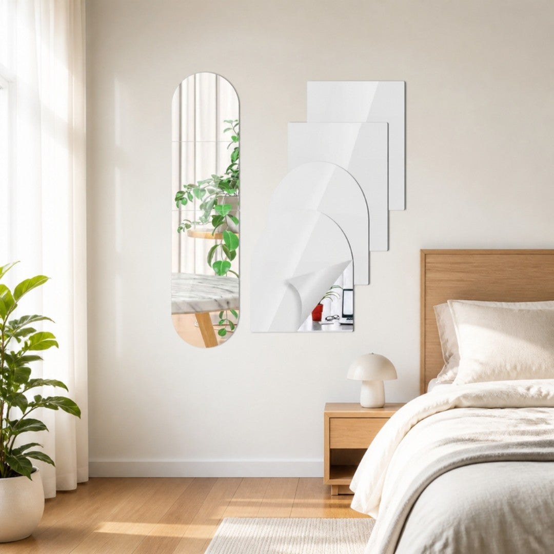 Acrylic mirror wall stickers in a bright bedroom
