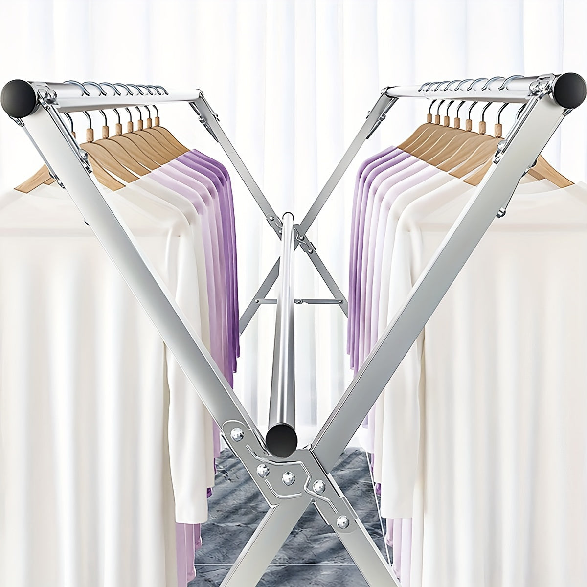 Foldable Clothes Drying Rack Clothing Folding Indoor Outdoor, Heavy Duty Stainless Steel Laundry Drying Rack, Foldable Portable Garment Rack