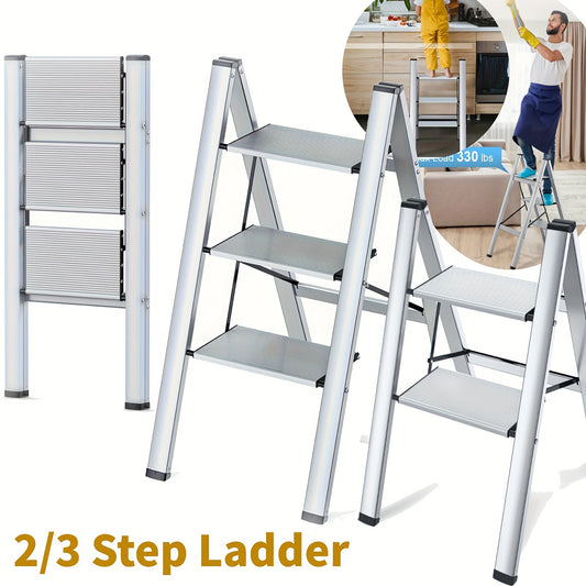 2 Step Ladder/ 3 Step Ladder Aluminum, Lightweight Folding Ladder 2/3 Step With Wide Anti-Slip Pedal, 330 Lbs 150KG Capacity Household Office Portable Stepladder, Portable Stepladder Non-Slip Step Stool For Household Office H