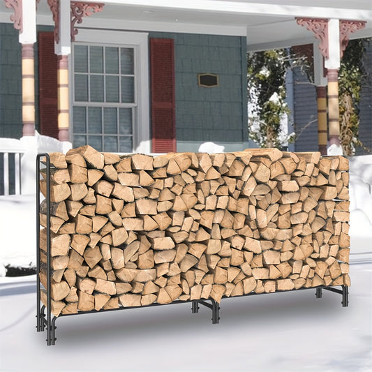 Long Firewood Rack Outdoor Heavy Duty Metal Steel Log Fireplace Wood Storage Holder for 650lbs Firewood