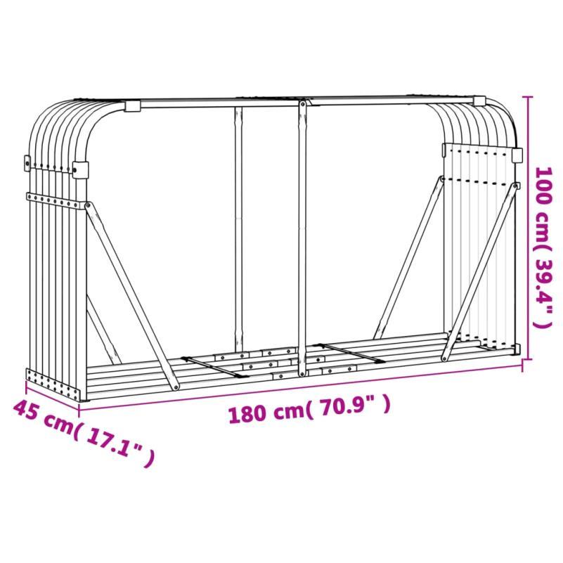 Galvanised Steel Firewood Rack - 179.83cm x 44.96cm x 100.08cm Outdoor Log Holder, Durable Metal Storage for Heating & Cooling Equipment