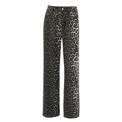 Pure Cotton Design Leopard Print High Waist Fashion Personalized Casual Pants New Cross-border Versatile Niche Trousers