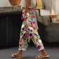 Feminine Digital Printed Minimalist Rolled Edge Casual Pants