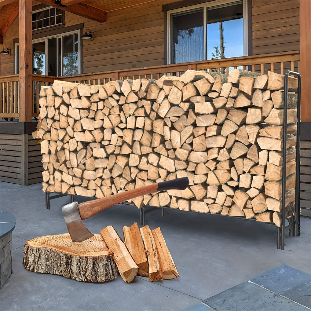 Long Firewood Rack Outdoor Heavy Duty Metal Steel Log Fireplace Wood Storage Holder for 650lbs Firewood