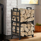 Heavy Duty 2 Tiers Metal Firewood Rack Fireplace Wood Log Storage Stacking Holder With 4 Tools Set For Indoor Backyard