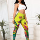 Yellow Cartoon Printed Sports Slim-fitting Leggings