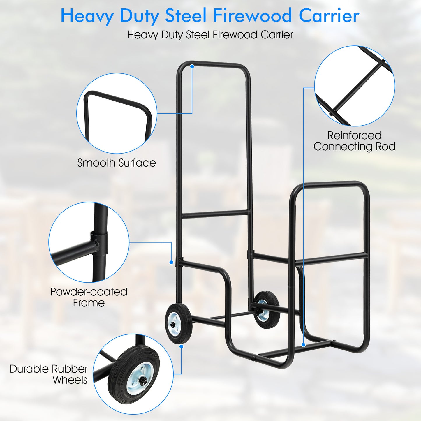 Firewood Rack Storage Mover Fire Wood Organiser Cart Firewood Log Dolly Rolling