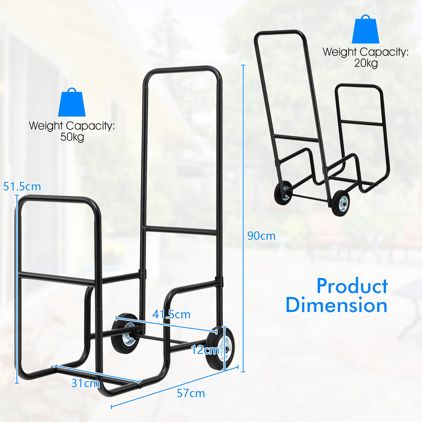 Firewood Rack Storage Mover Fire Wood Organiser Cart Firewood Log Dolly Rolling