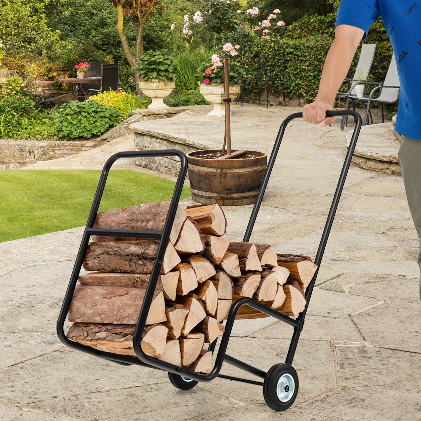 Firewood Rack Storage Mover Fire Wood Organiser Cart Firewood Log Dolly Rolling