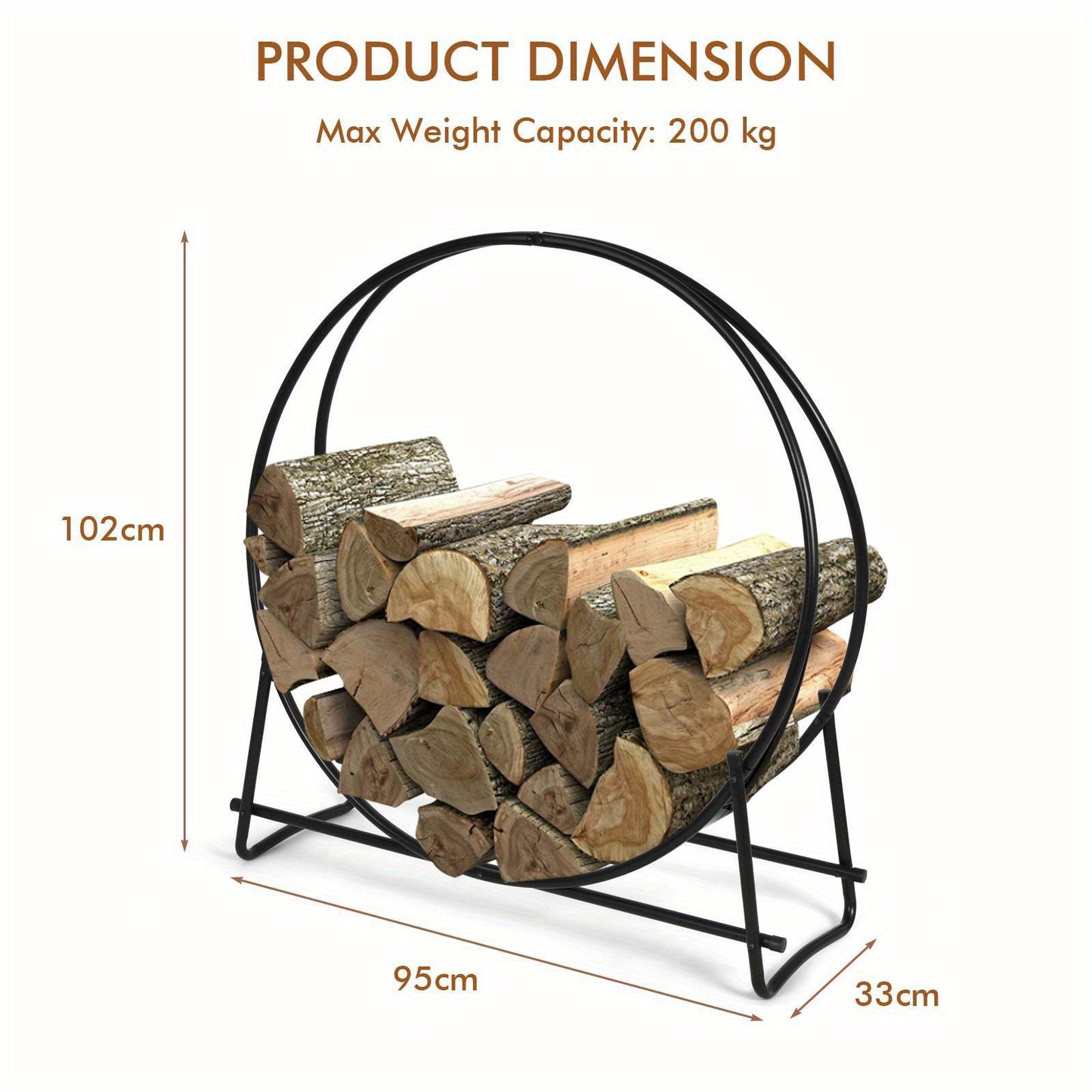 102cm Firewood Storage Rack Log Hoop Stand Fireplace Wood Holder Lumber Shelter Stand Outdoor