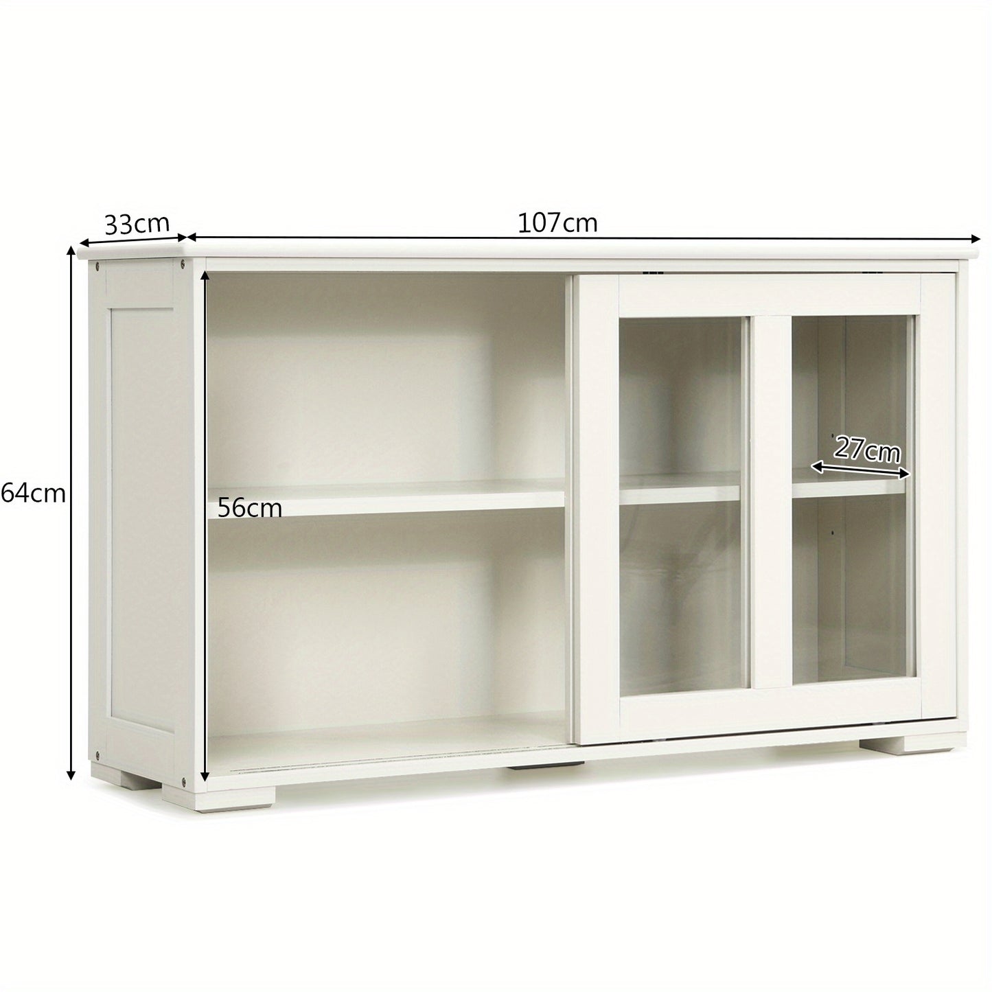 Kitchen Sideboard Wooden Buffet Storage Cabinet w/ Adjustable Shelf & Sliding Doors for Kitchen Dining Living Room, White