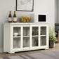 Kitchen Sideboard Wooden Buffet Storage Cabinet w/ Adjustable Shelf & Sliding Doors for Kitchen Dining Living Room, White