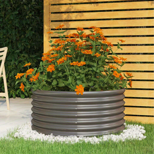 Large DIY Powder- coated Steel Garden Planter - Gray Round Flower Bed 31. 1. 4. 2 Weather- resistant Raised Garden Bed