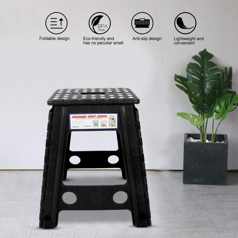 Plastic Stool Portable Foldable Step Stool for Indoor Hiking Fishing (Black)