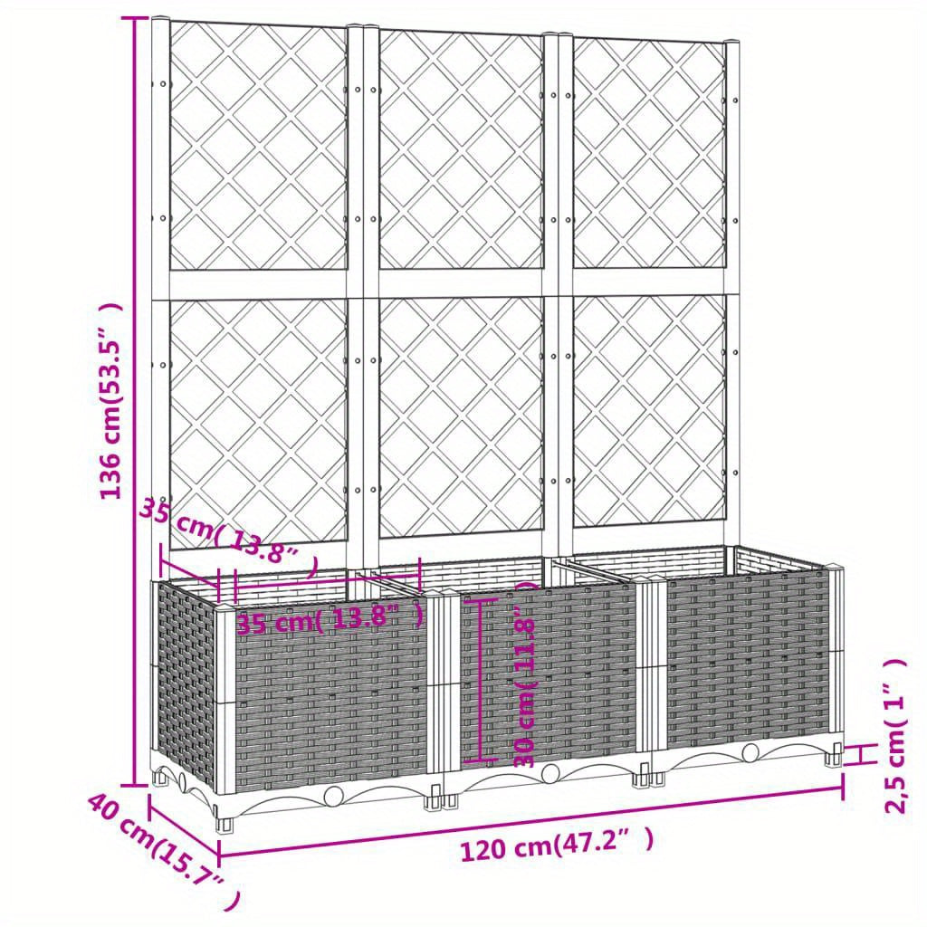 Vertical Garden Planter with Trellis Black 120x436 cm Outdoor Plant Holder and Climbing Support for Flowers and Vines