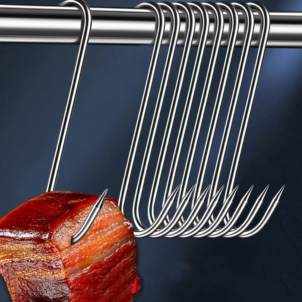 10-30pcs Three Sizes Premium S-shaped Meat Hooks - Stainless Steel Restaurant Equipment for Hot and Cold Smoking, BBQ, Grilling, Chicken Hunting, Hanging, Drying, Meat Processing, and Food Preparation - Durable, Corrosion-Res