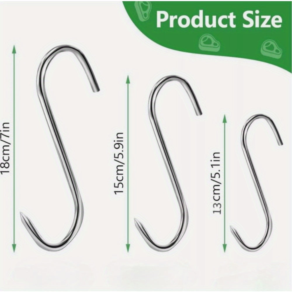 10-30pcs Three Sizes Premium S-shaped Meat Hooks - Stainless Steel Restaurant Equipment for Hot and Cold Smoking, BBQ, Grilling, Chicken Hunting, Hanging, Drying, Meat Processing, and Food Preparation - Durable, Corrosion-Res