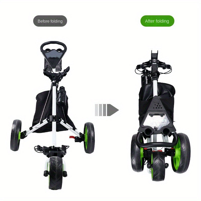 1pc Aluminum Lightweight A001 Quick Foldable Golf Cart, 3-Wheel Trolley with Detachable Ball Bag, Durable Push/Pull, Easy Storage and Transport