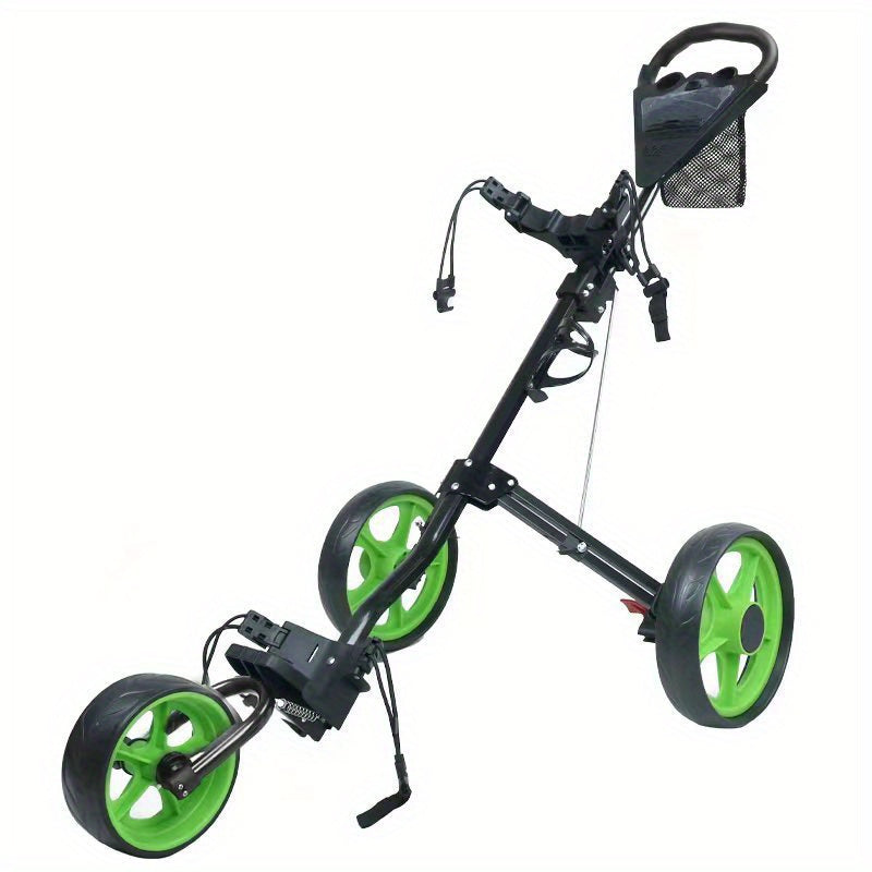 1pc Aluminum Lightweight A001 Quick Foldable Golf Cart, 3-Wheel Trolley with Detachable Ball Bag, Durable Push/Pull, Easy Storage and Transport