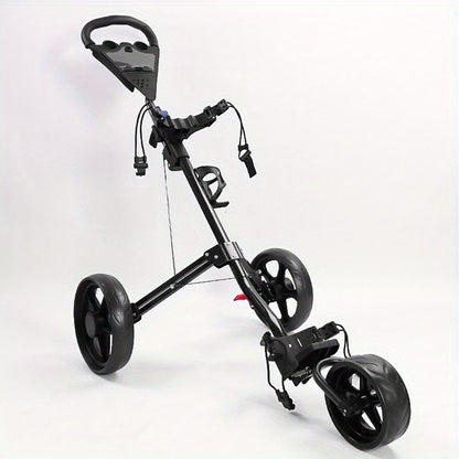 1pc Aluminum Lightweight A001 Quick Foldable Golf Cart, 3-Wheel Trolley with Detachable Ball Bag, Durable Push/Pull, Easy Storage and Transport