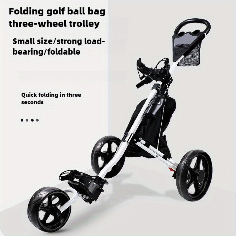 1pc Aluminum Lightweight A001 Quick Foldable Golf Cart, 3-Wheel Trolley with Detachable Ball Bag, Durable Push/Pull, Easy Storage and Transport