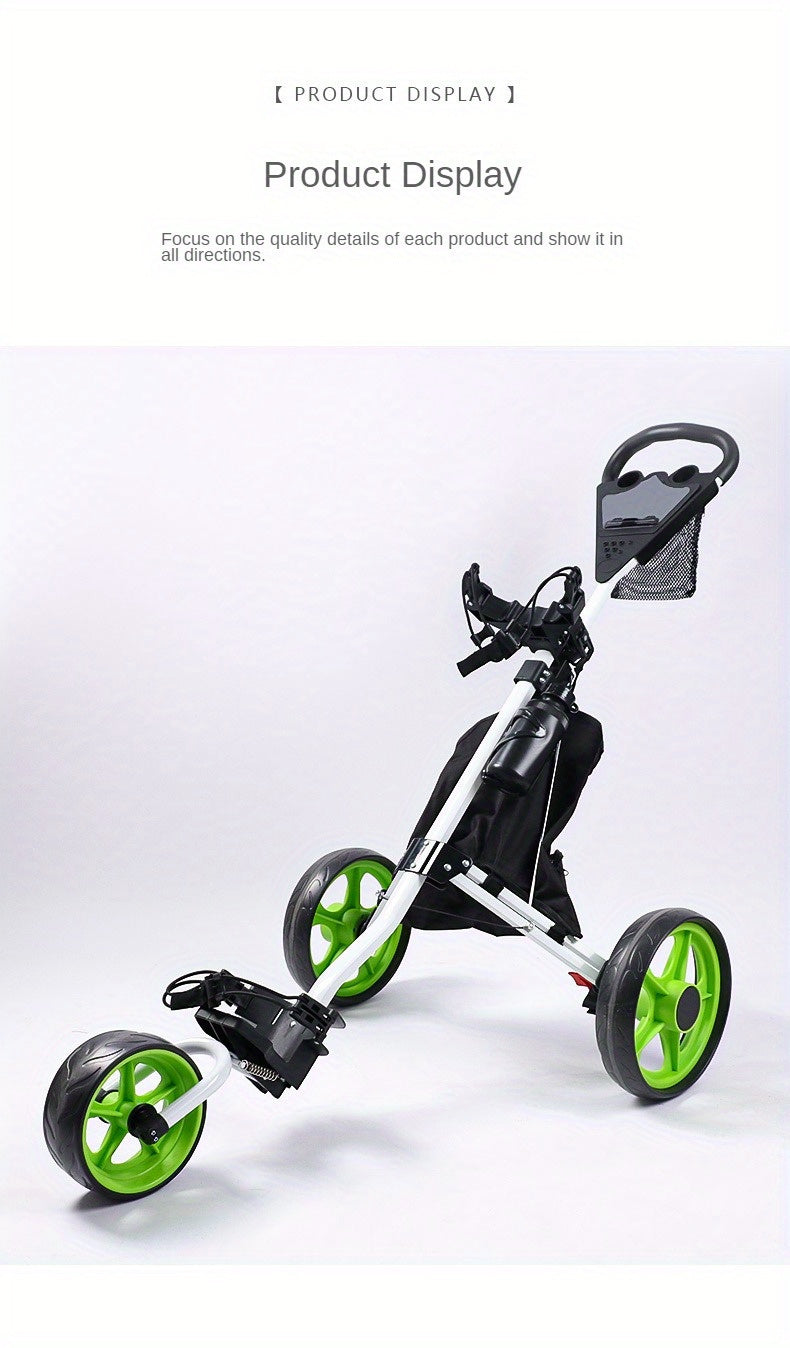 1pc Aluminum Lightweight A001 Quick Foldable Golf Cart, 3-Wheel Trolley with Detachable Ball Bag, Durable Push/Pull, Easy Storage and Transport