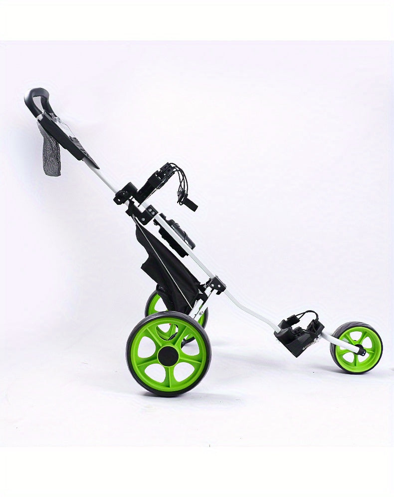 1pc Aluminum Lightweight A001 Quick Foldable Golf Cart, 3-Wheel Trolley with Detachable Ball Bag, Durable Push/Pull, Easy Storage and Transport