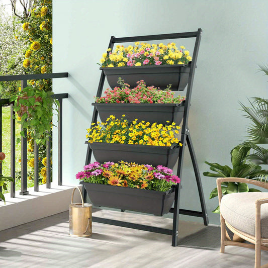 4-Tier Vertical Raised Garden Bed Metal Plant Stand Planter Box Flower Pots Rack Display Shelves Outdoor Decor