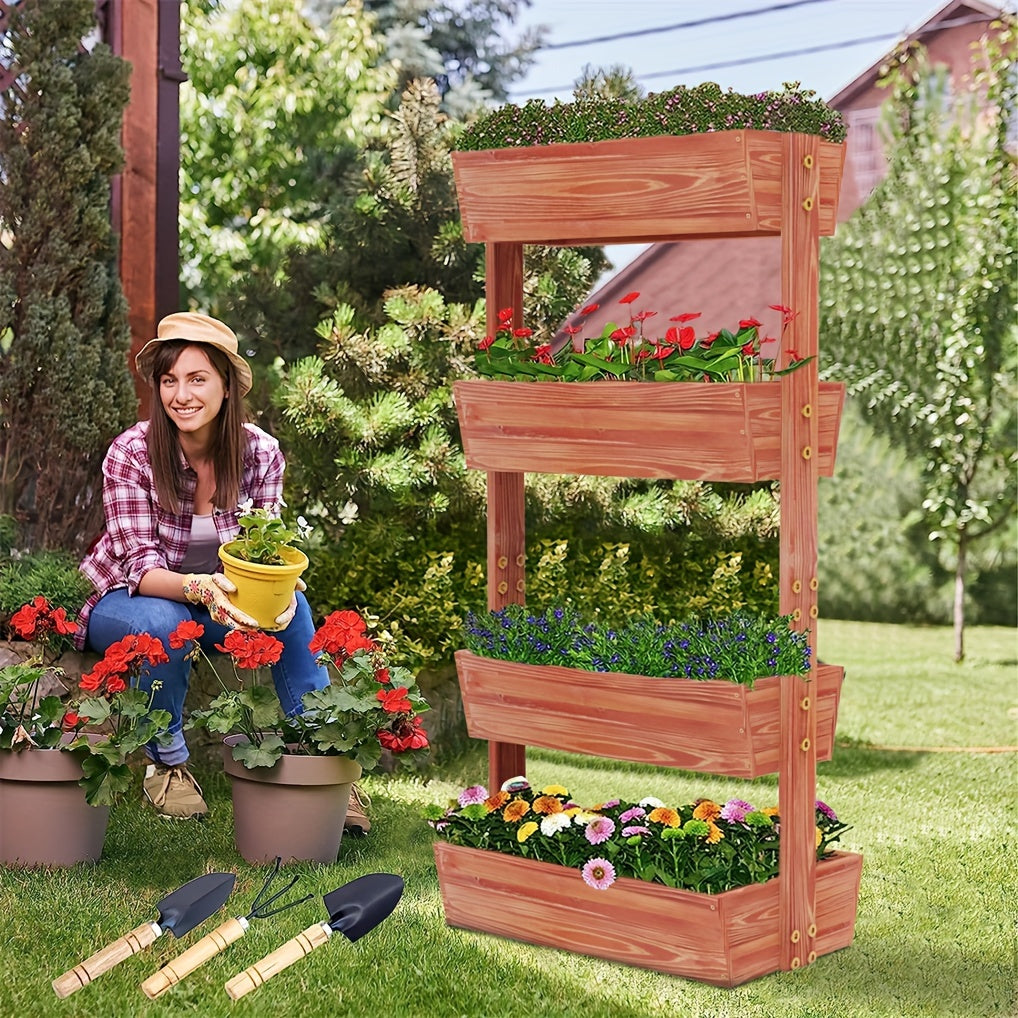 4 Tiers Vertical Raised Garden Bed Outdoor Garden Stand Planter Bed with 4 Container Boxes for Patio Balcony Herbs and Veges