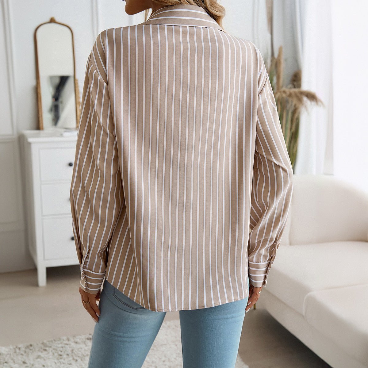 Loose Temperament Button Cardigan Striped Long Sleeve Shirt