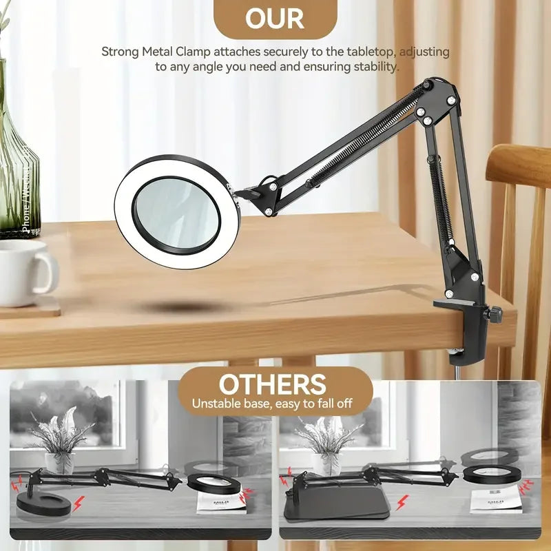 2 In 1  Magnifier Desk Lamp 5X Illuminated Magnifier USB 3 Colors  Magnifying Glass with Stand Repair Read Holder Tools