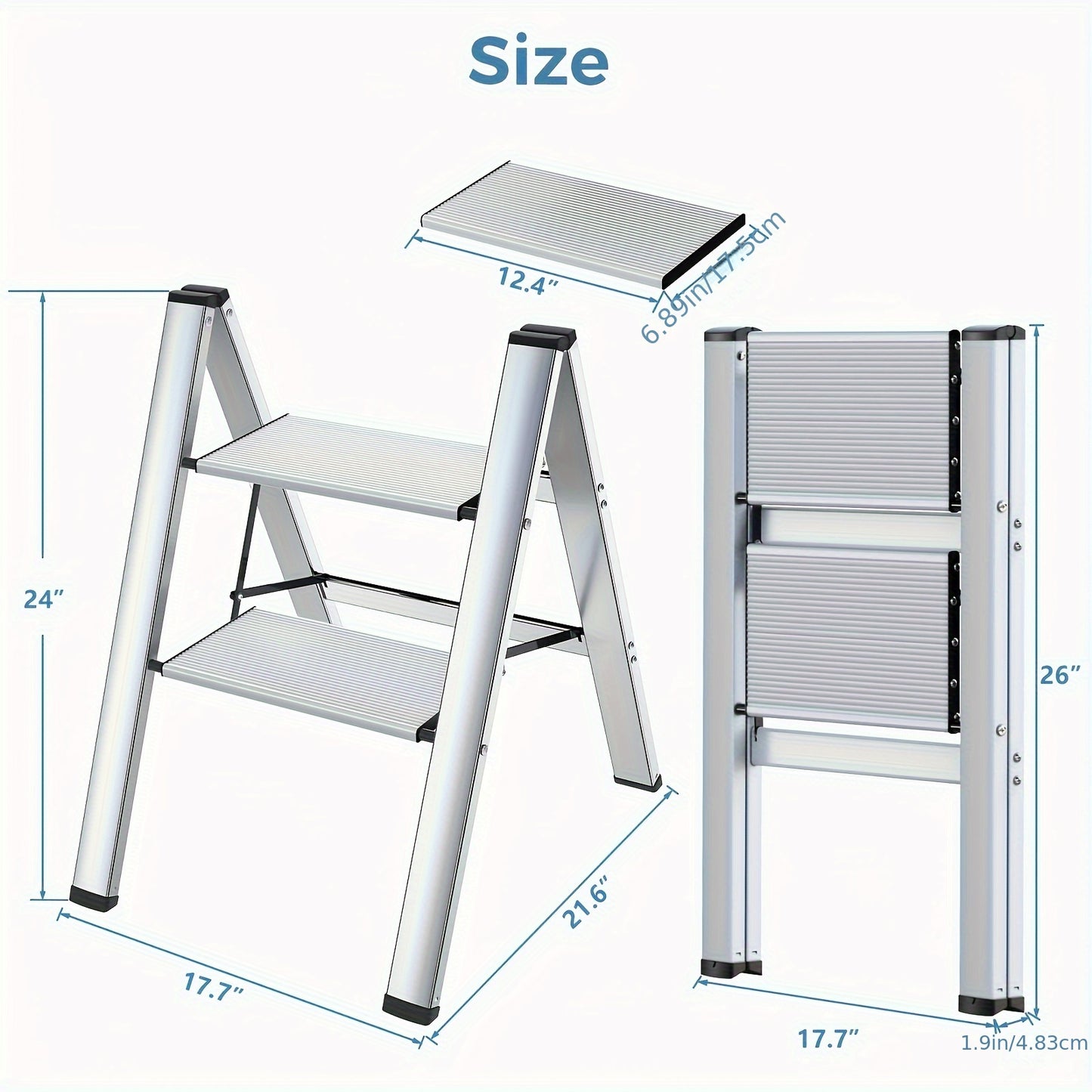 2 Step Ladder/ 3 Step Ladder Aluminum, Lightweight Folding Ladder 2/3 Step With Wide Anti-Slip Pedal, 330 Lbs 150KG Capacity Household Office Portable Stepladder, Portable Stepladder Non-Slip Step Stool For Household Office H