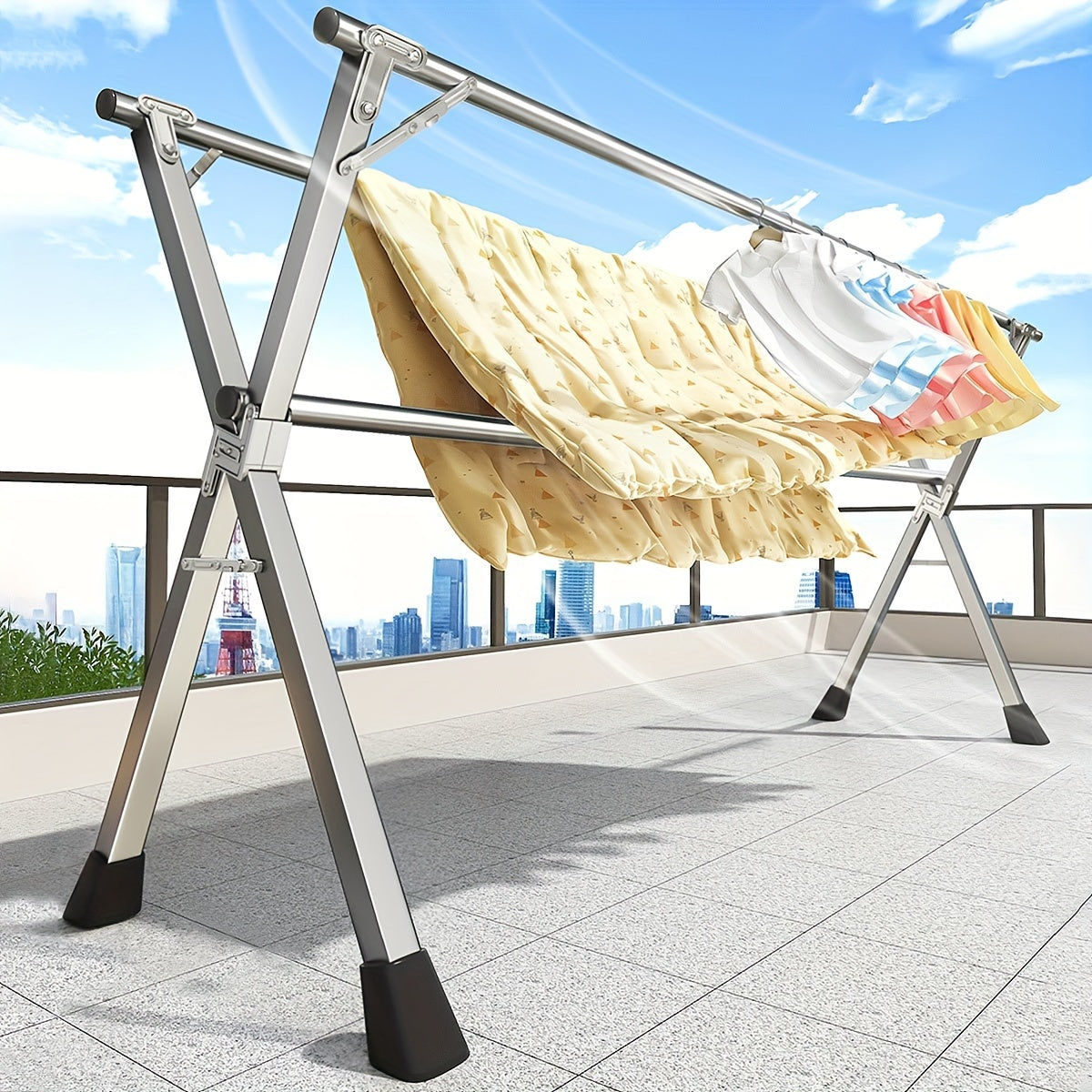 Foldable Clothes Drying Rack Clothing Folding Indoor Outdoor, Heavy Duty Stainless Steel Laundry Drying Rack, Foldable Portable Garment Rack