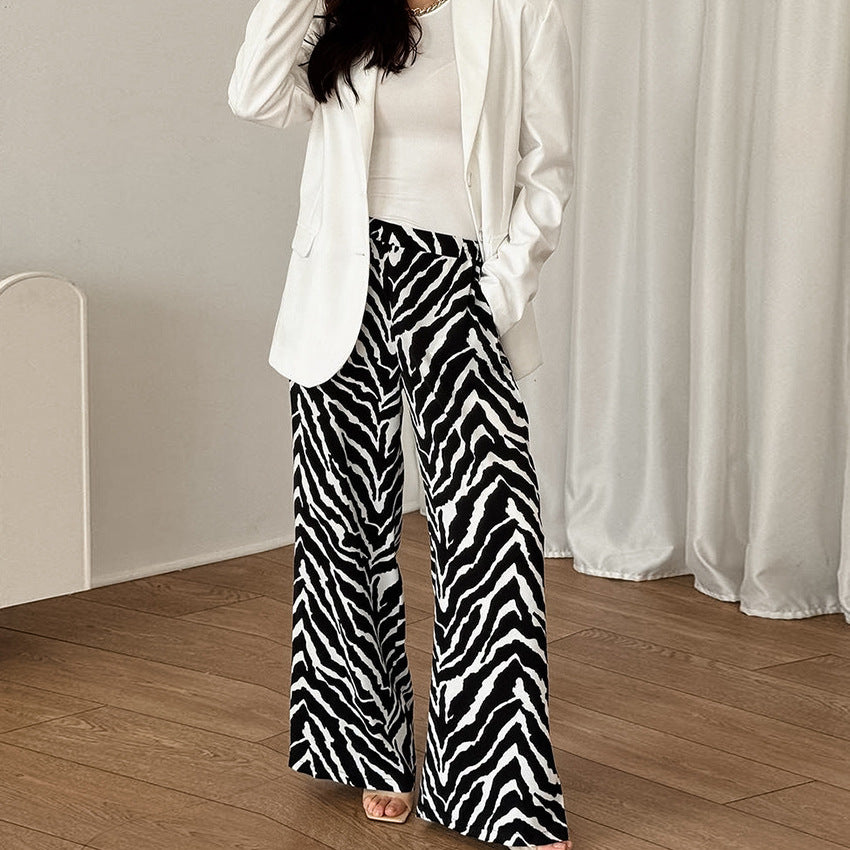 Zebra Pattern Fashion Pants Niche High Waist Contrast Color