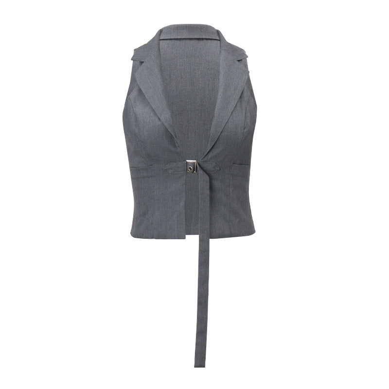 Elegant Lapel Tied Slim Fit Suit Halter Vest