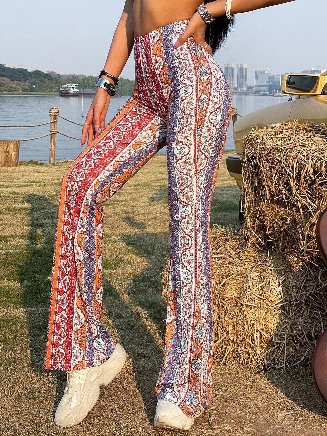 New Bohemian Style Bell-bottom Pants Women's Ethnic Style Fashion Casual Stretch