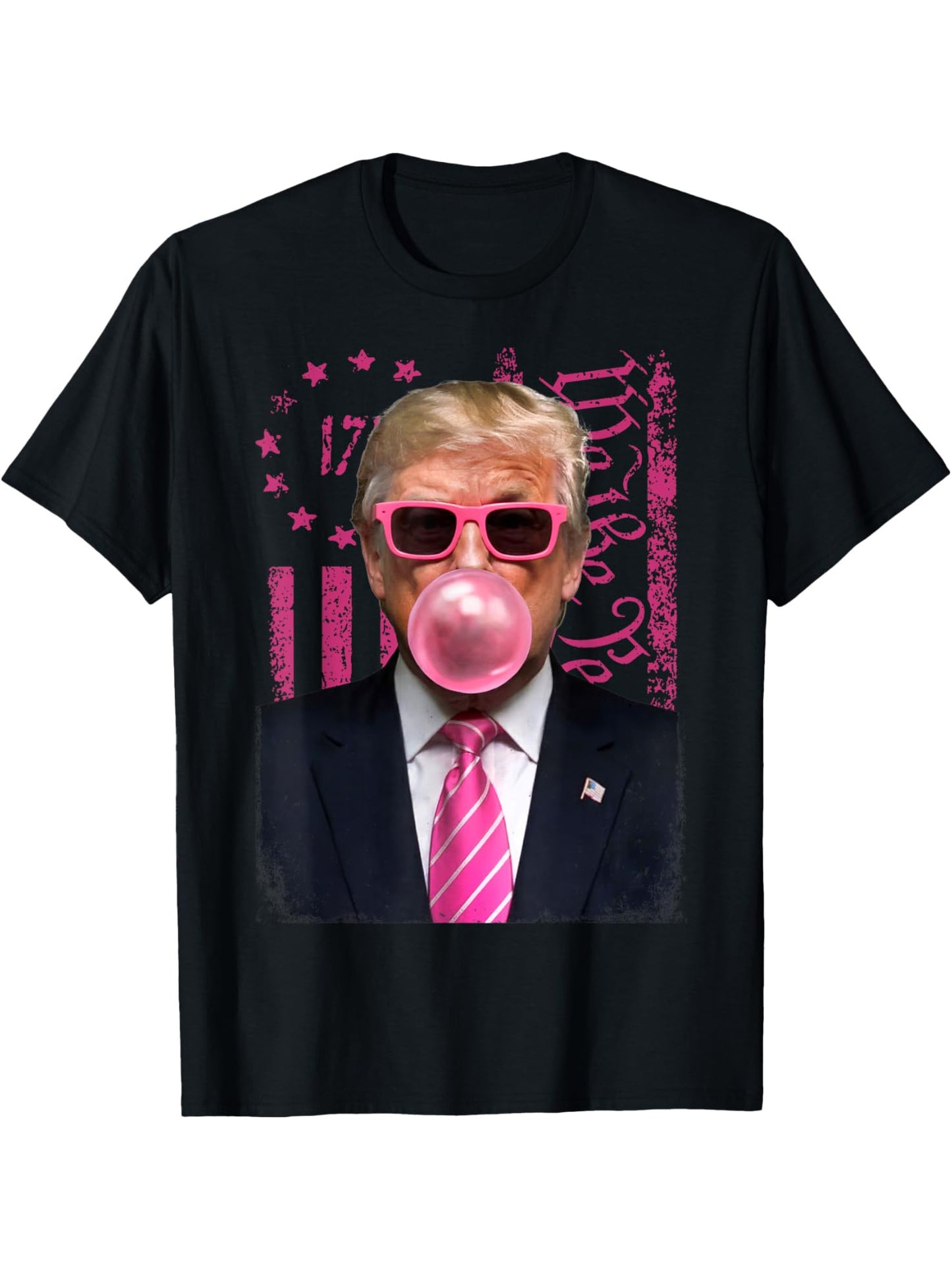 Funny Trump Bubble Gum Pink USA Flag T-Shirt, 180g