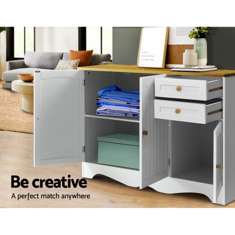 Elegant White Three Door Buffet Sideboard Storage Cabinet for Dining Room and Living Room