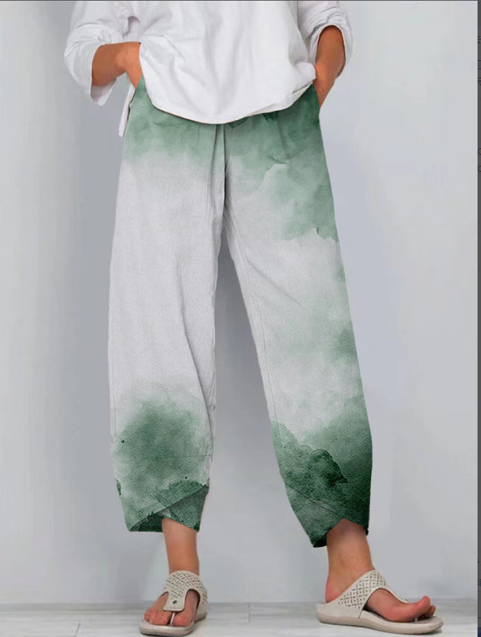 Printed Loose Casual Elastic Waist Straight-leg Pants